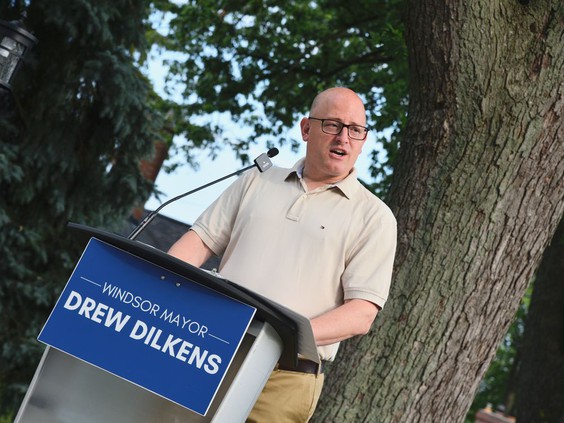 Windsor Mayor Drew Dilkens announced $4 million in sewer and stormwater infrastructure upgrades to a stretch of Eastlawn Avenue on Thursday, Aug. 26, 2021. Many homes in the neighbourhood were hit with flooding in 2016 and 2017. PHOTO BY KATHLEEN SAYLORS /Windsor Star